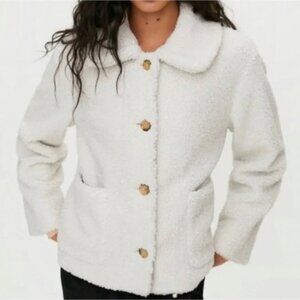 Wilfred Aritzia Stanza Cropped Sherpa Jacket Plush Teddy Shacket Coat Cream XS